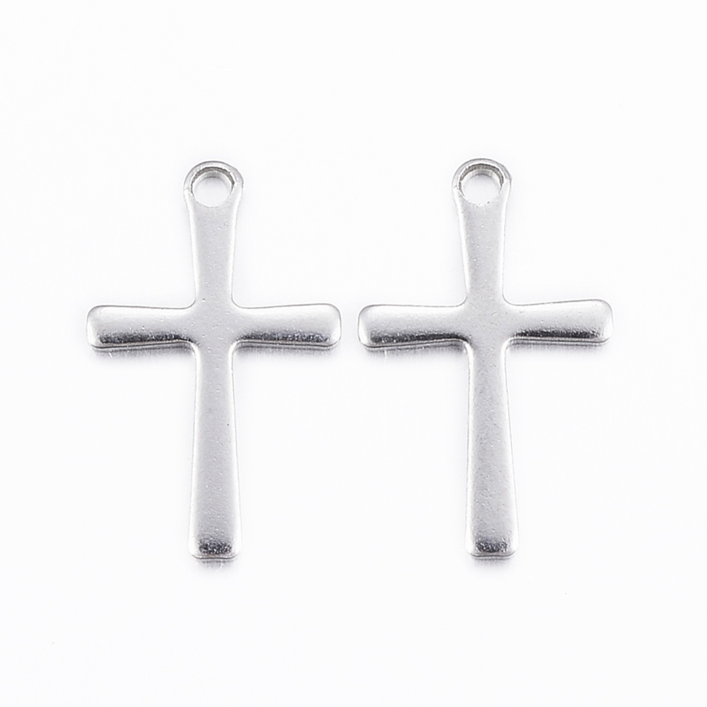 [STAS-H423-10P] Pendentif INOX argenté, croix, 15,5x9,5x0,8mm, trou 1mm, unité