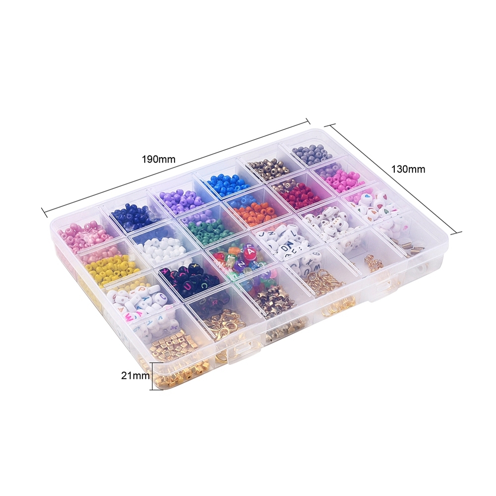 [DIY-YW0002-58] Kit complet de perles de rocaille, 12 couleurs, avec des perles lettre, en métal, fermoirs, anneaux et accessoires