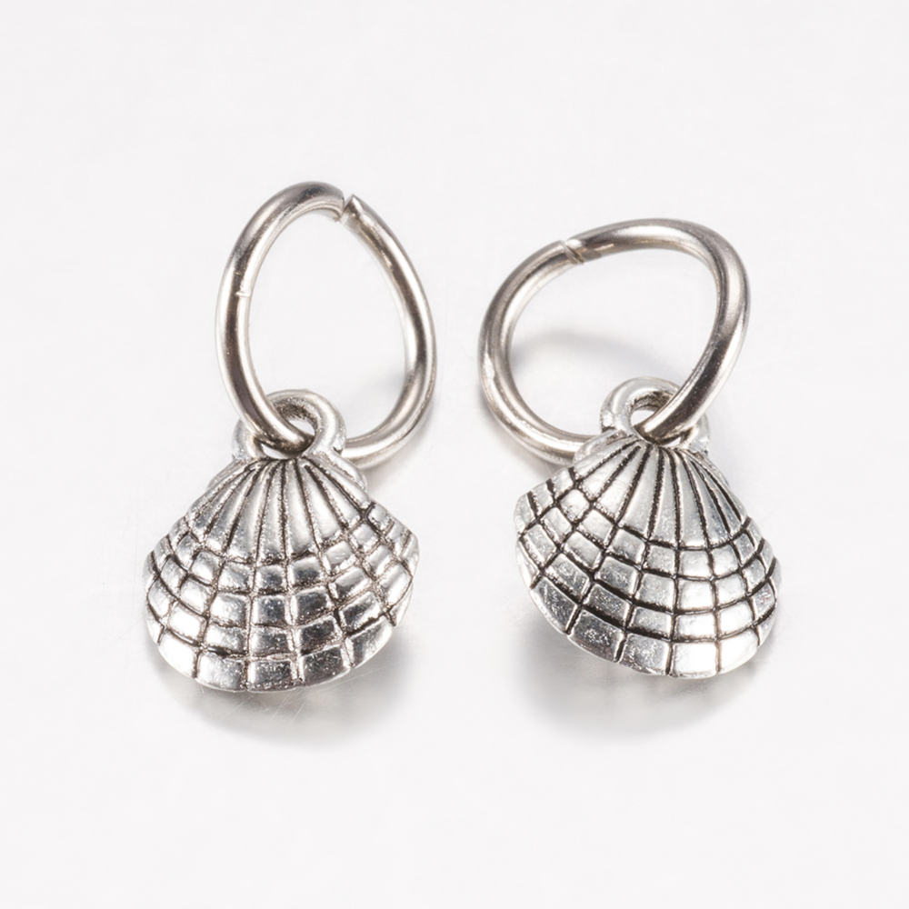 [PALLOY-F199-16AS] Pendentif en alliage, argenté, coquillage, 13x9,5x3,5mm, anneau 7,5mm