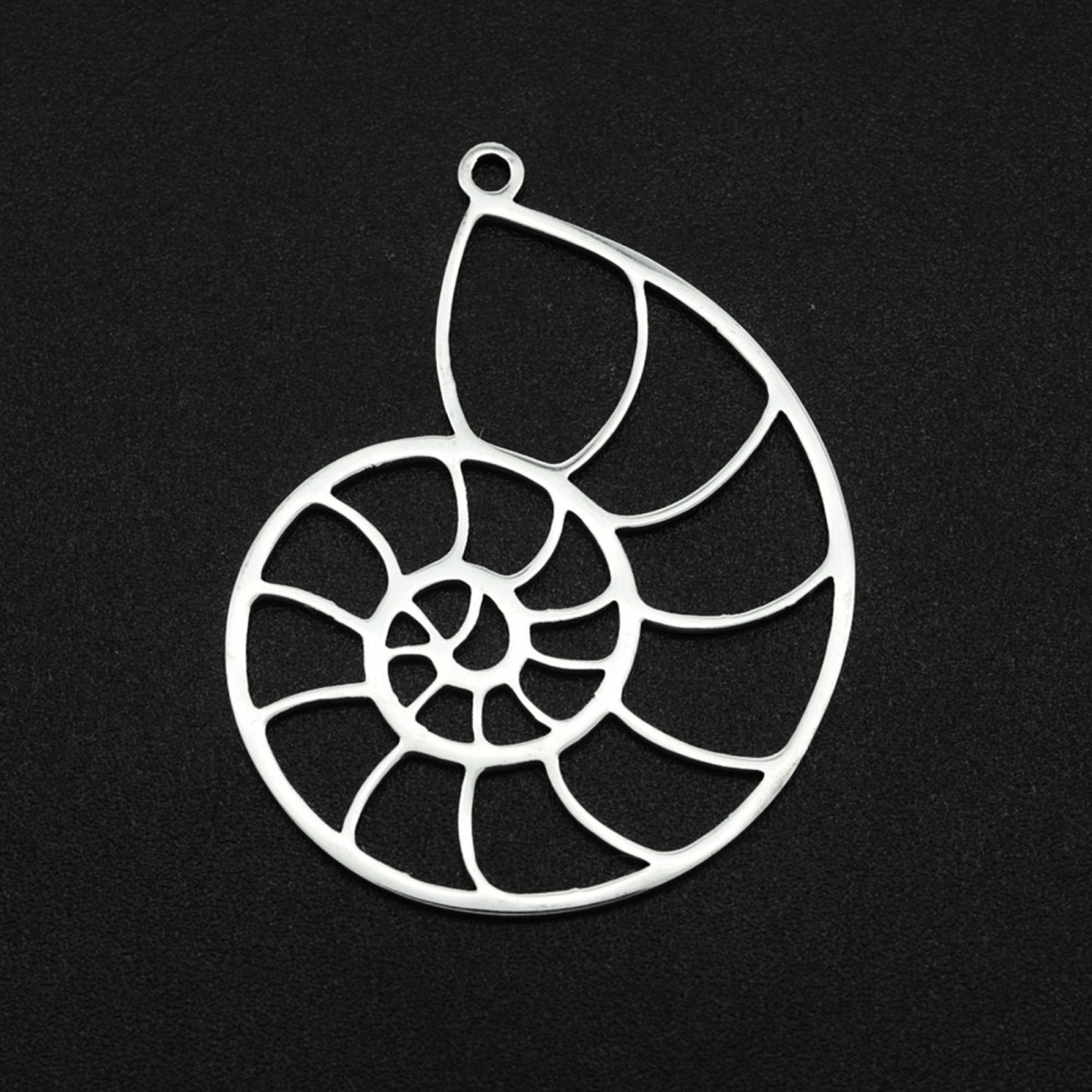 [STAS-N090-JA702] Pendentif INOX argenté, nautile, 35x27x1mm, trou 1,6mm