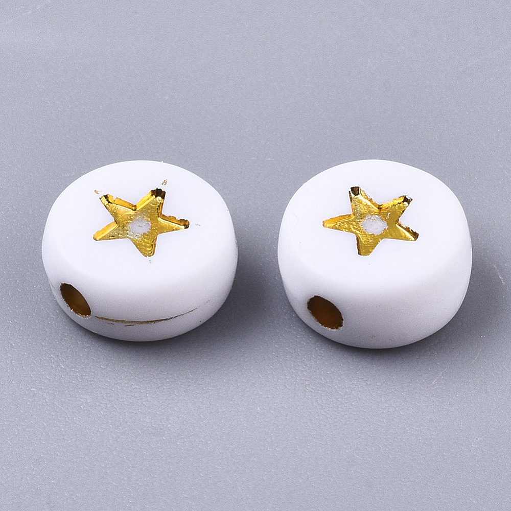 [X-PACR-N006-006A-01A] Perle en acrylique, étoile doré, plate et ronde, 7x4mm, trou 1,5mm