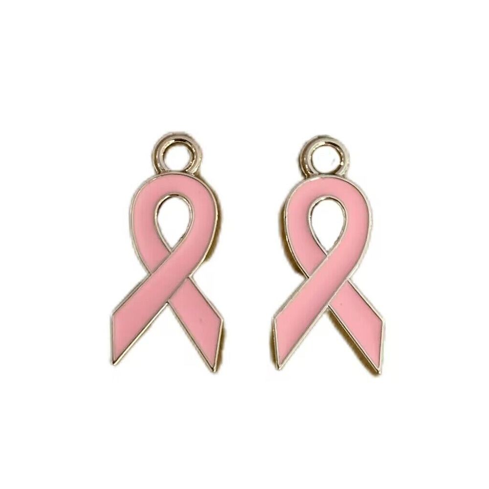[KY-WH0022-05] Pendentif en email, ruban rose de sensibilisation au cancer du sein, 20×10×2mm, trou 1,5 mm