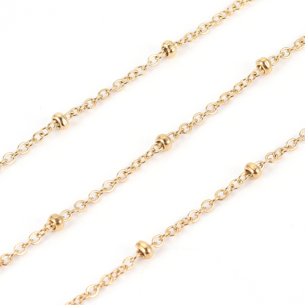 [CHS-I003-V01-A-G] Chaîne en INOX doré, placage ionique, soudée, avec perles, 1,6x1x0,3mm, au mètre