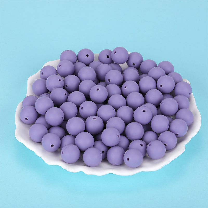 Perle en silicone, ronde lisse, VIOLETTE, diam 15mm, trou 2mm, x100 unités