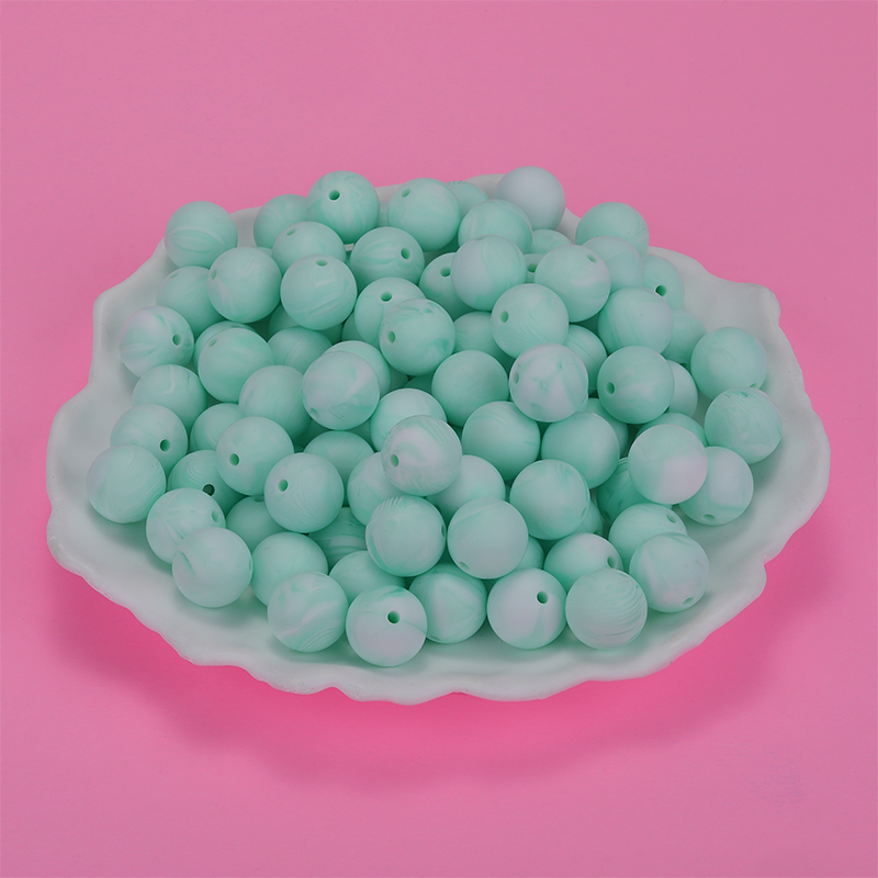 [SI-JX0046A-60] Perle en silicone, ronde lisse, MENTHE, diam 15mm, trou 2mm, x100 unités
