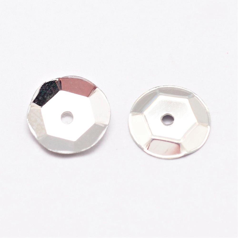 Pochette de sequins, argenté, 7x0,5mm, trou 1mm, env. 10g