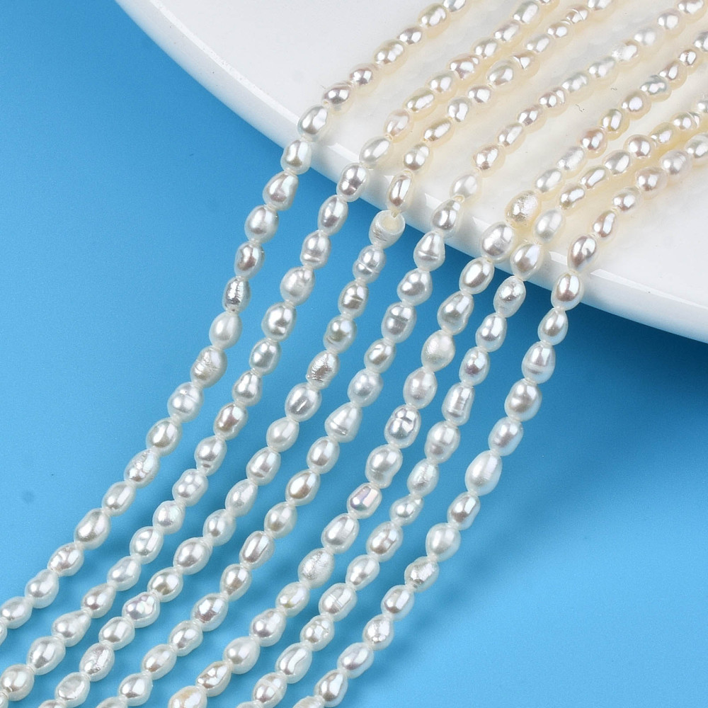 Perle de Culture d'eau douce, naturelle, blanche, 3,5x2,5mm, trou 0,6mm