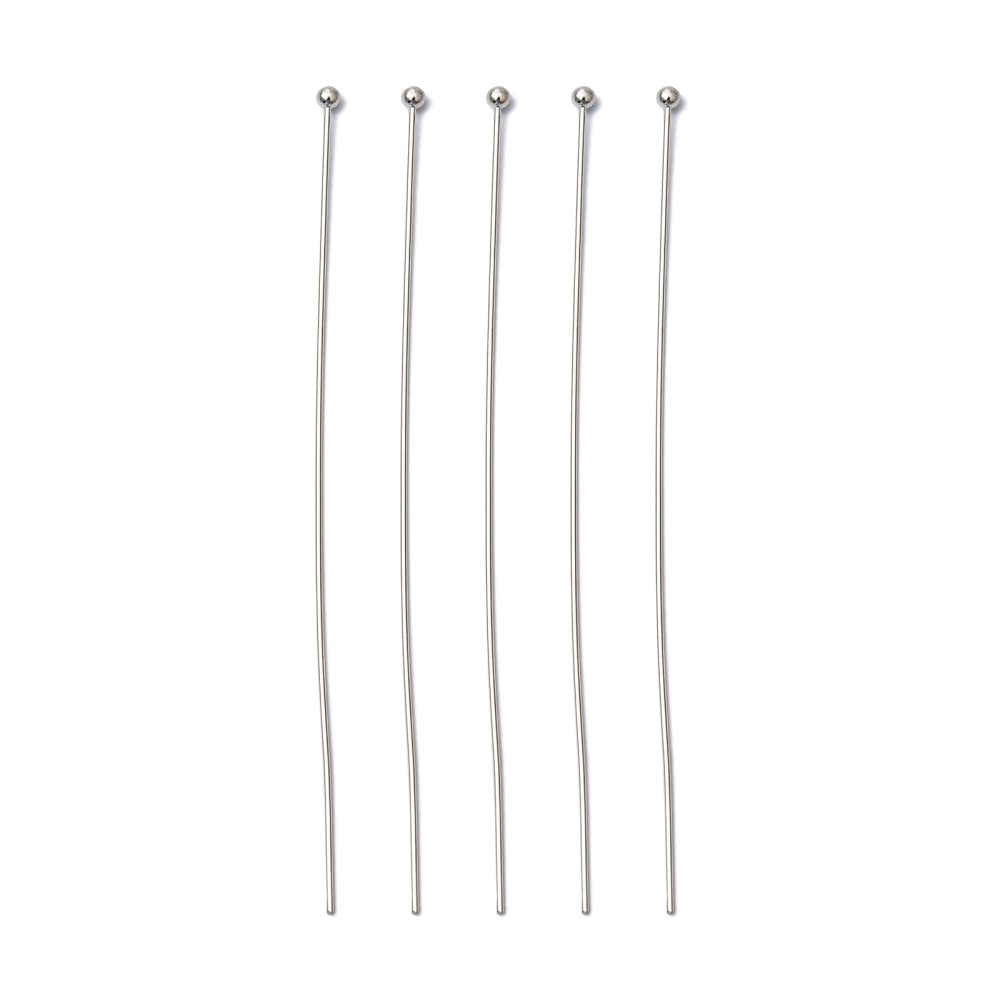 Tige en laiton, couleur platine, avec boule, 70x0,6 mm, boule 1,5mm