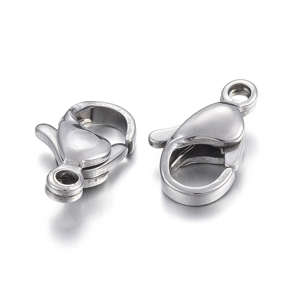 Fermoir homard INOX argenté, 12x7,5x3,5mm, trou 1,4mm