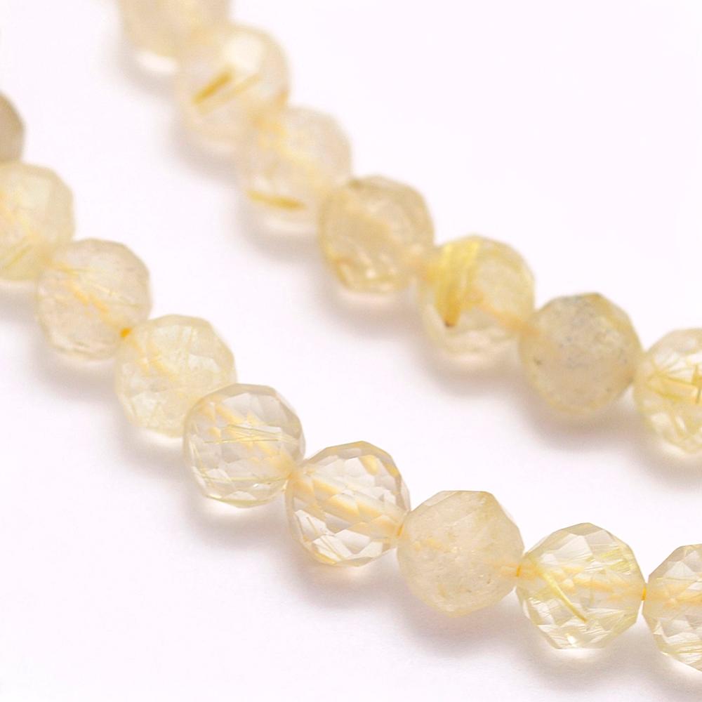 Pierre Quartz rutile, naturelle, ronde à facettes, 2mm, trou 0,5mm