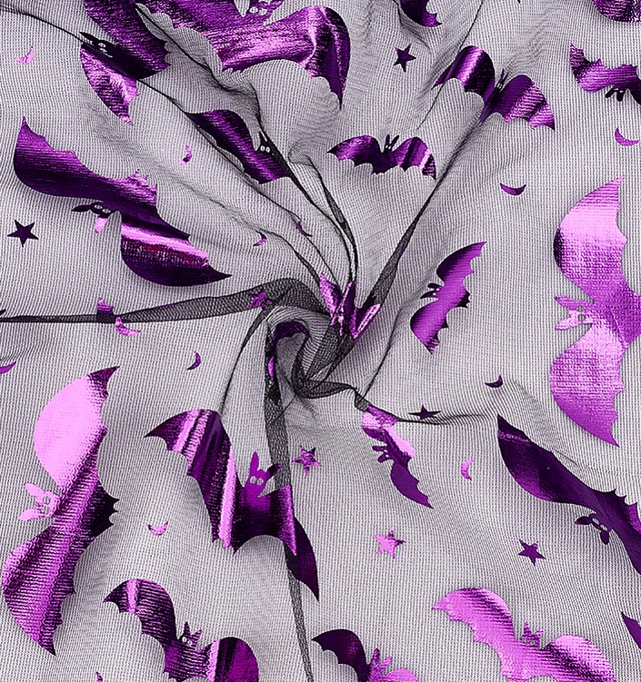 [DIY-WH0496-83B] Tissu en maille de polyester, pour les accessoires vestimentaires, chauve-souris, violette, thème Halloween, 200x150cm
