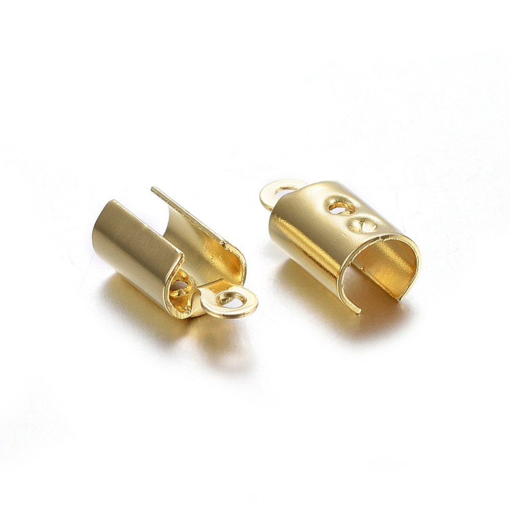 Embout de cordon à écraser INOX doré, 2 à 2.5mm, trou 1mm