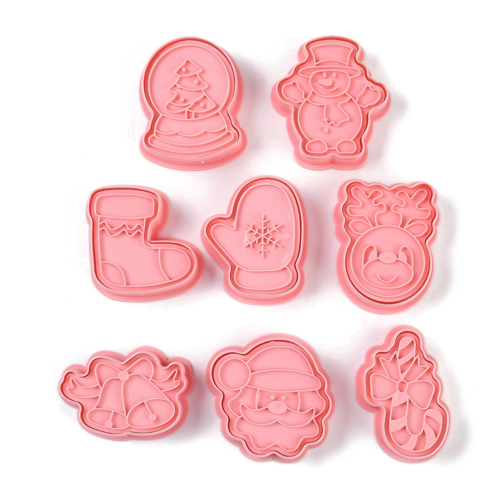 [DIY-K080-02] Kit de moules emporte-pièce en plastique, pour biscuits et bonbons, motifs thème Noël, 66~70x55~63x20mm, 8 pièces