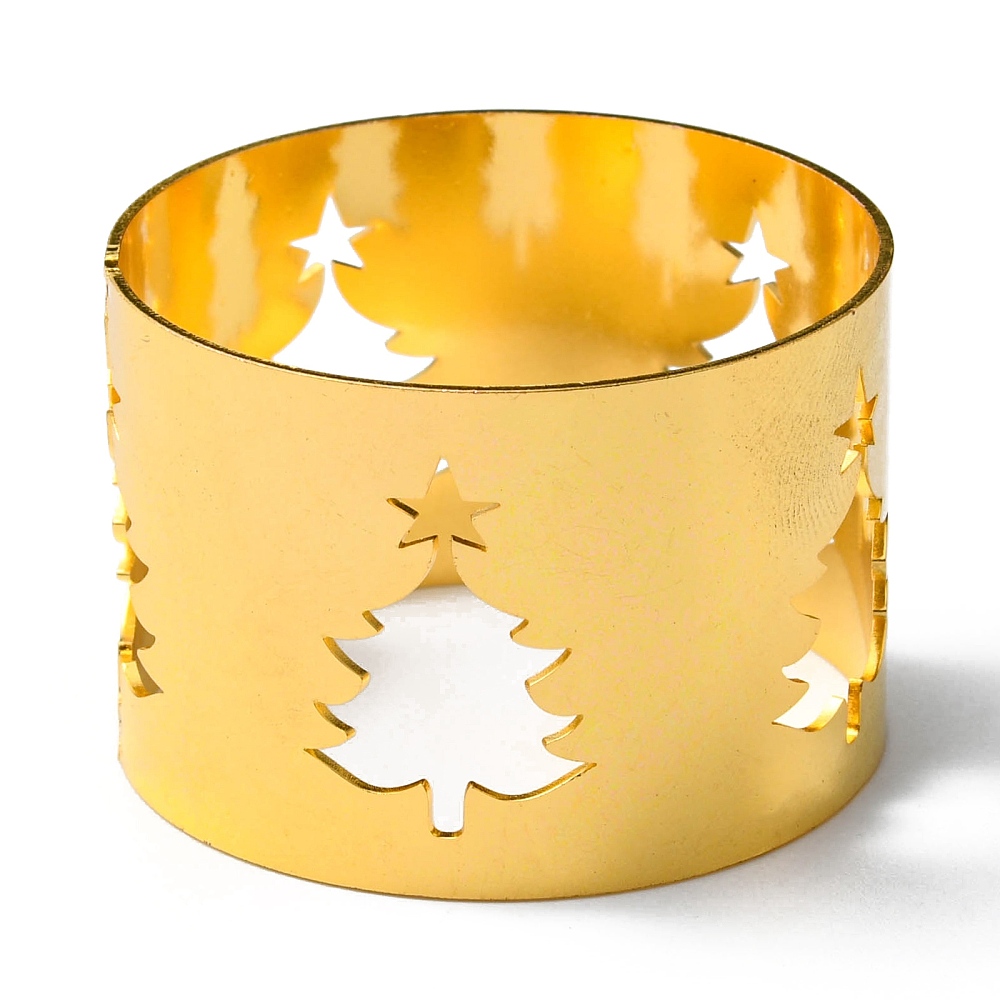 [XMAS-K001-01A] Kit de ronds de serviette en fer et alliage, doré, sapin de Noël, 30mm, diam. int. 42mm, x10 pièces
