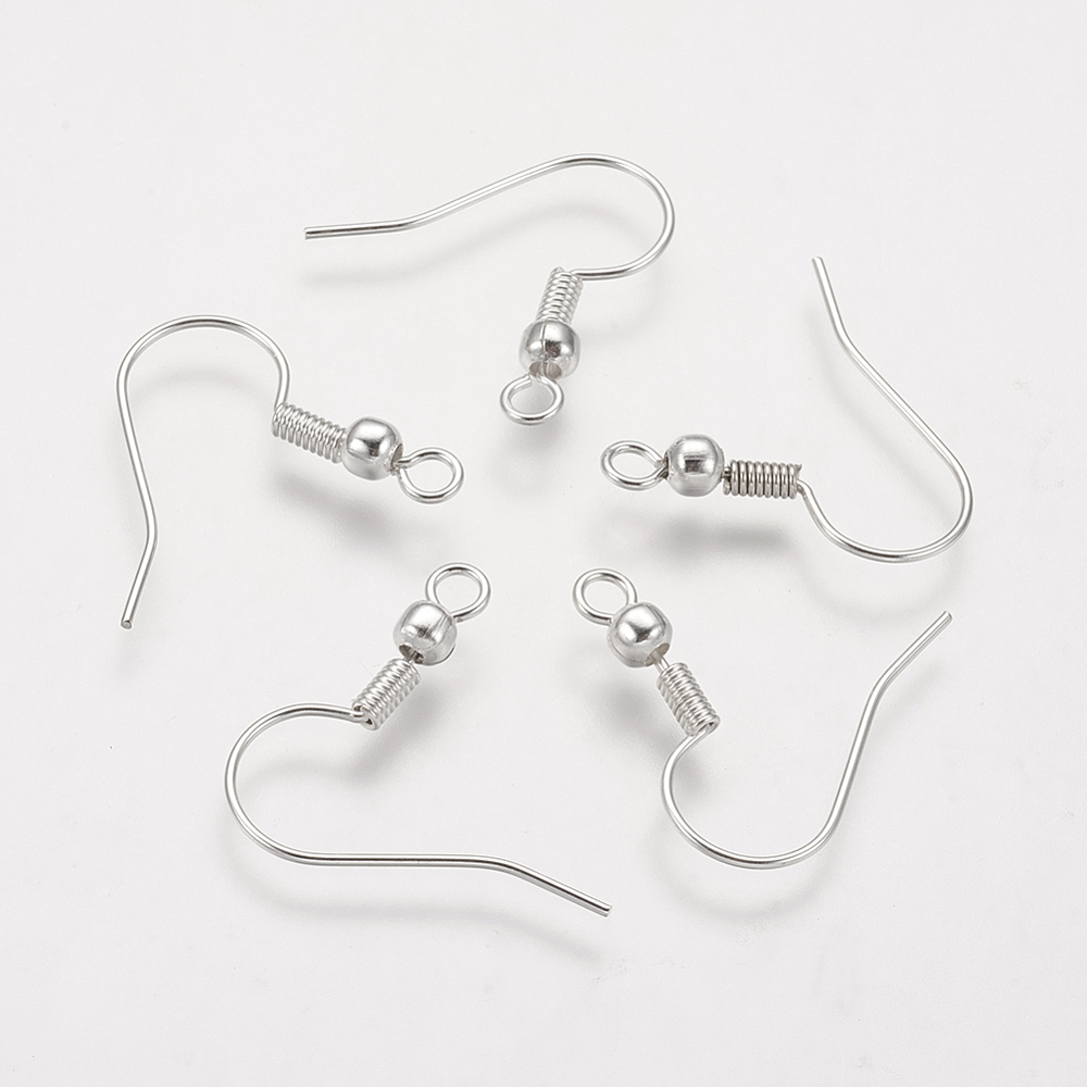 Crochet boucle d'oreille, laiton, couleur argent clair, 19mm, trou 1,5mm, l'unité