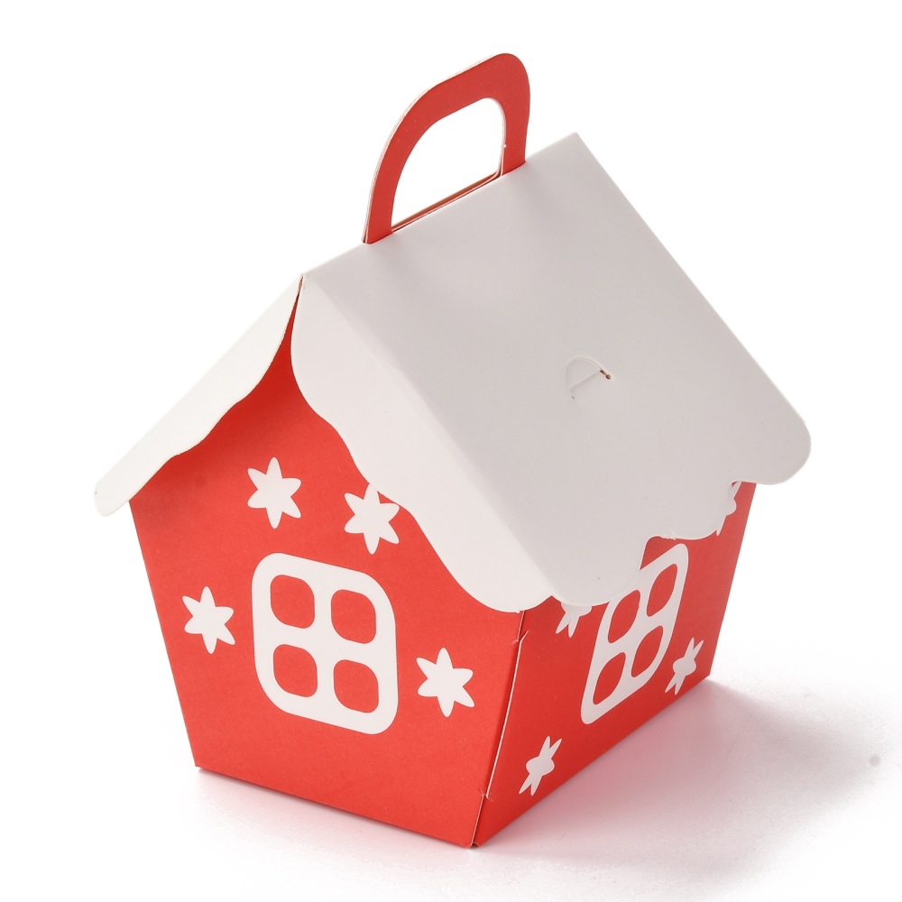 [CON-P010-A01] Coffrets cadeaux pliants de Noël, en carton, forme de maison avec poignée