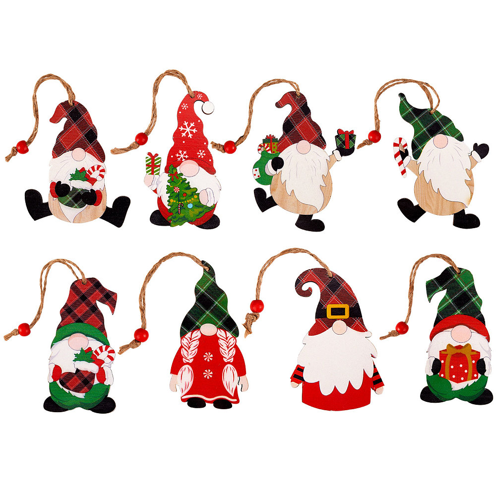 Suspensions NOËL en bois, gnomes, 101,5x52,5mm, x8 pièces