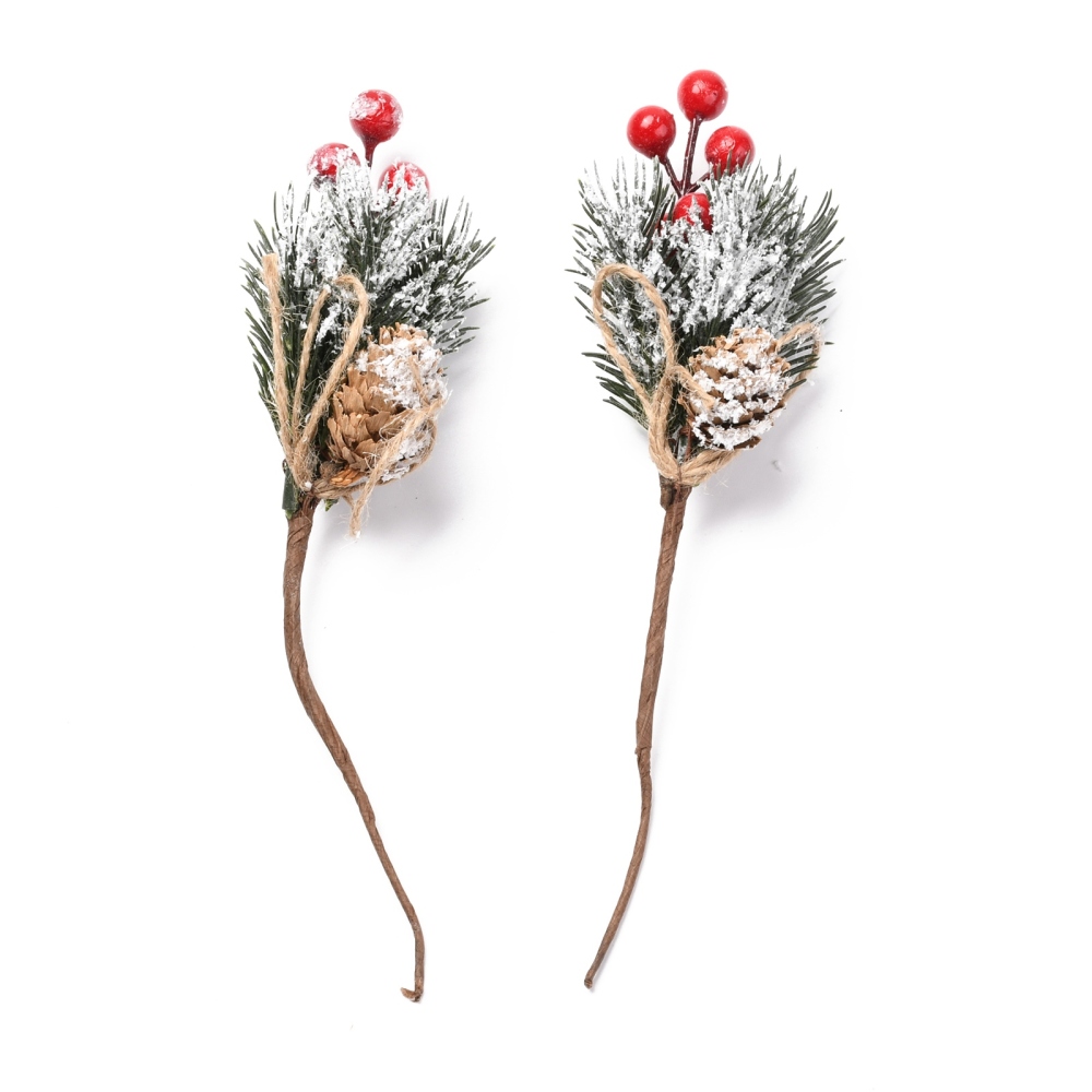 [DIY-P018-F01] Branche de sapin de Noël artificielle, avec pommes de pin, baies rouges et neige, 220mm