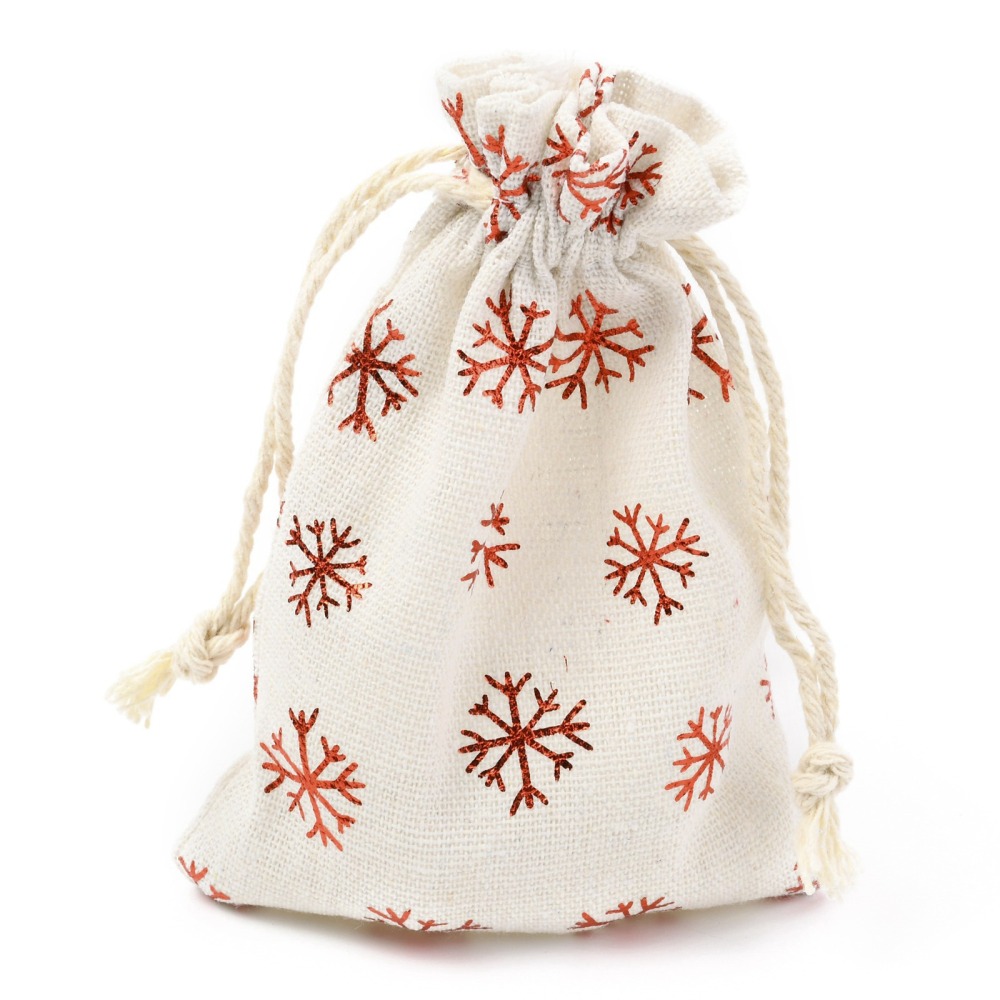 Pochette en polycoton, thème copeaux de neige, Noël, 14x10 cm