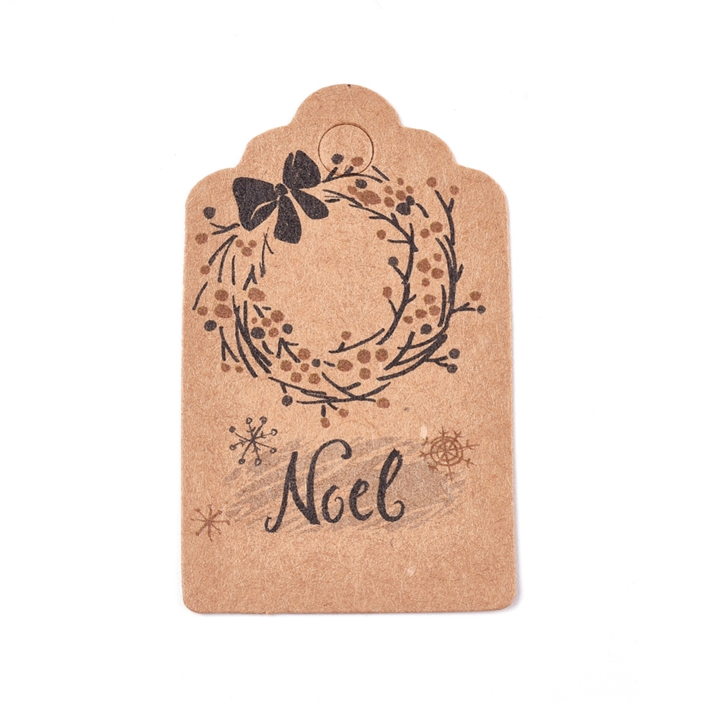 [CDIS-L003-E01-B] Etiquettes cadeau "Noël", couleur kraft, 50x30x0,3mm, x10 unités