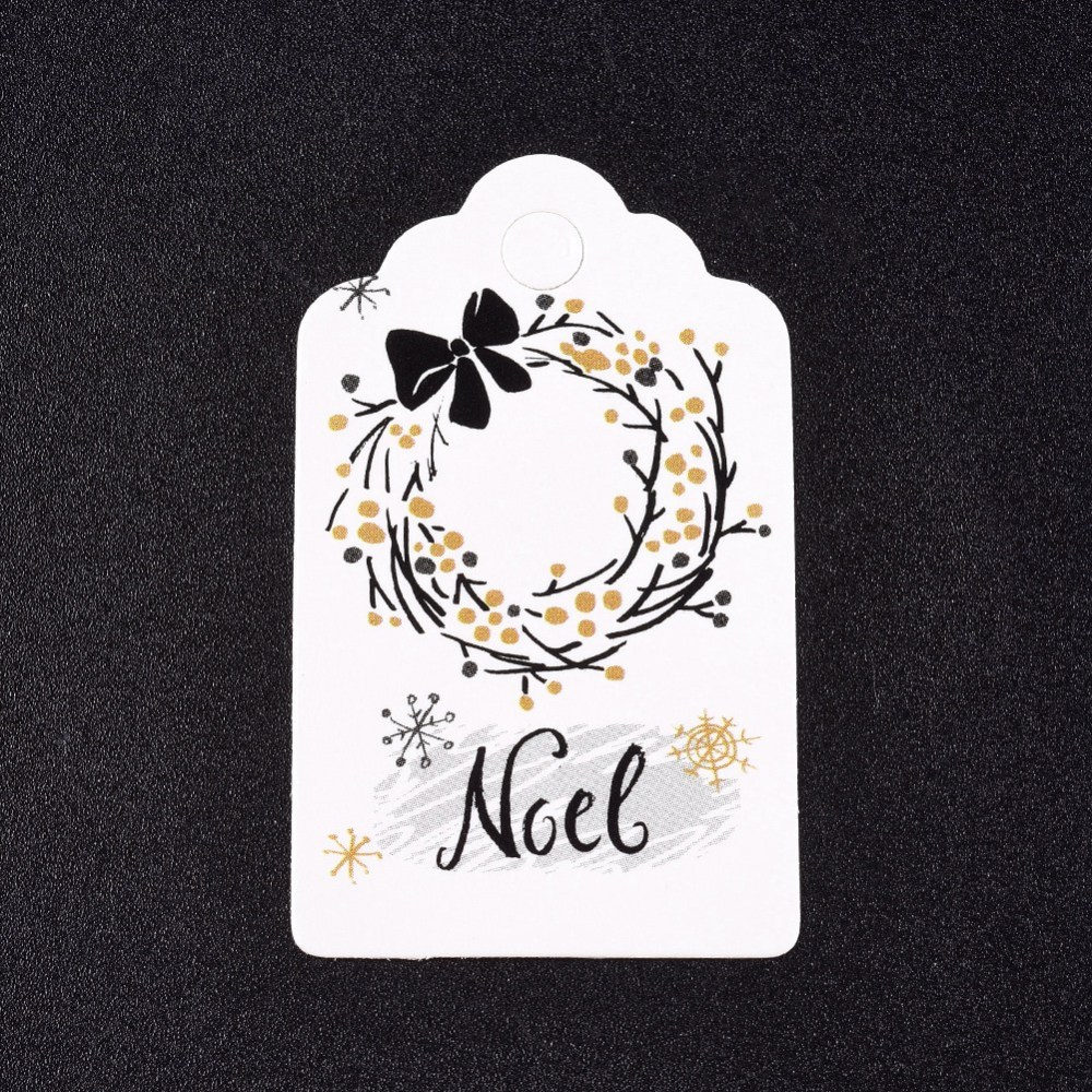 [CDIS-L003-E01-A] Etiquettes cadeau "Noël", blanches, 50x30x0,3mm, x10 unités