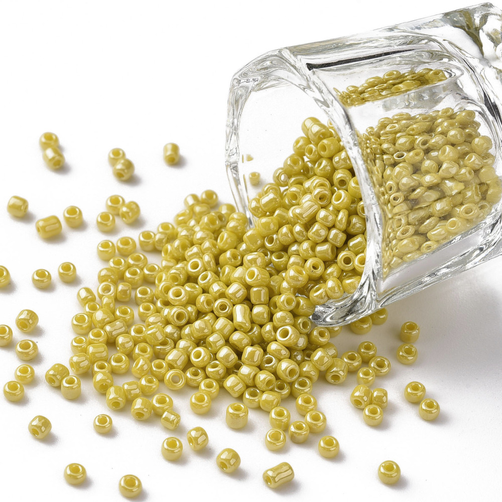 Perles de rocaille OPAQUES, TAILLE 2mm, trou 1mm, JAUNE MOUTARD NACRÉ, sachet 12 gr.