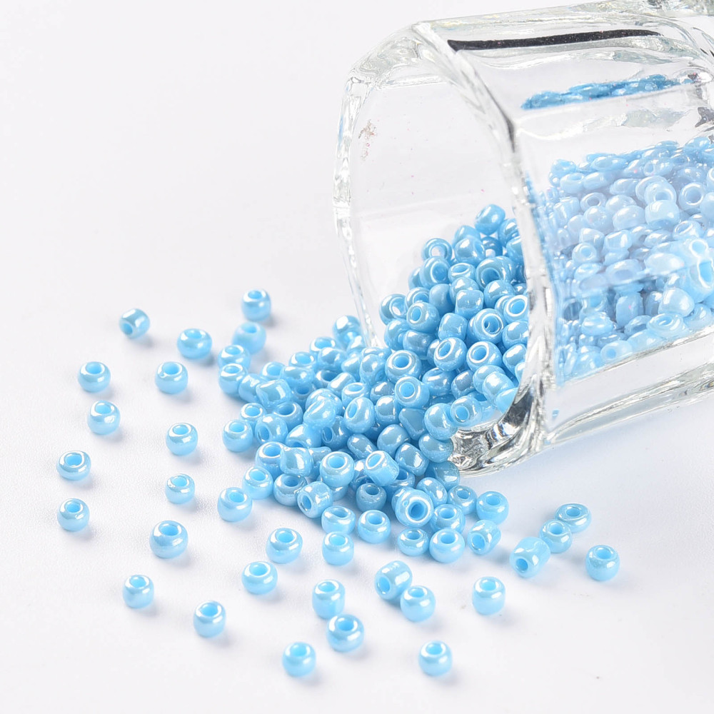 Perles de rocaille OPAQUES, TAILLE 2mm, trou 1mm, BLEU CIEL NACRÉ, sachet 12 gr.