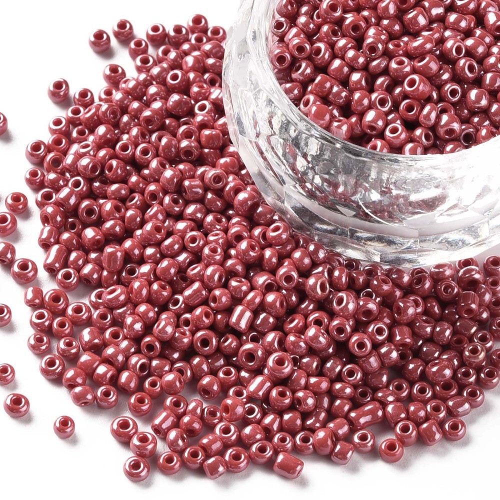 Perles de rocaille OPAQUES, TAILLE 2mm, trou 1mm, ROUGE NACRÉ, sachet 12 gr.