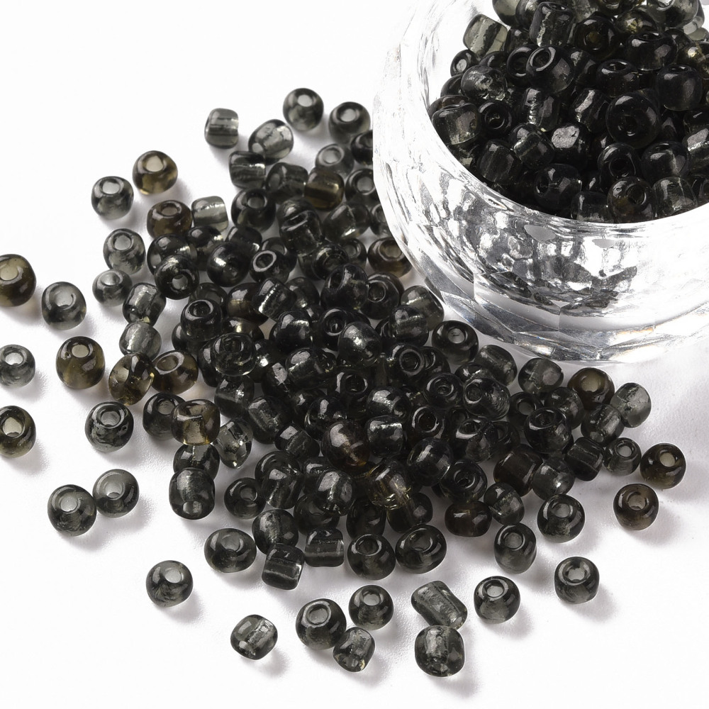 Perles de rocaille TRANSPARENTES, TAILLE 4mm, trou 1,5mm, NOIR, sachet 12 gr.