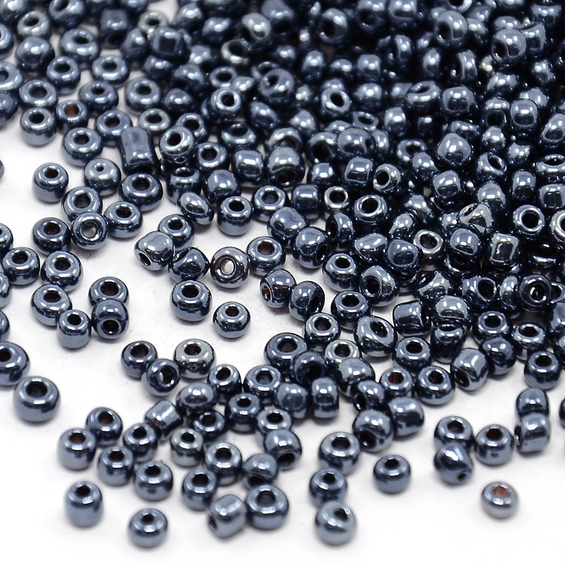 Perles de rocaille OPAQUES METALISÉES, TAILLE 3mm, trou 1mm, BLEU MINUIT, sachet 12 gr.