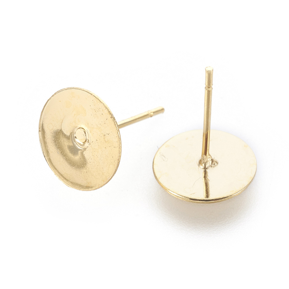 Puces d'oreilles en INOX doré, placage ionique, plateau 10mm, tige 12mm, l'unité