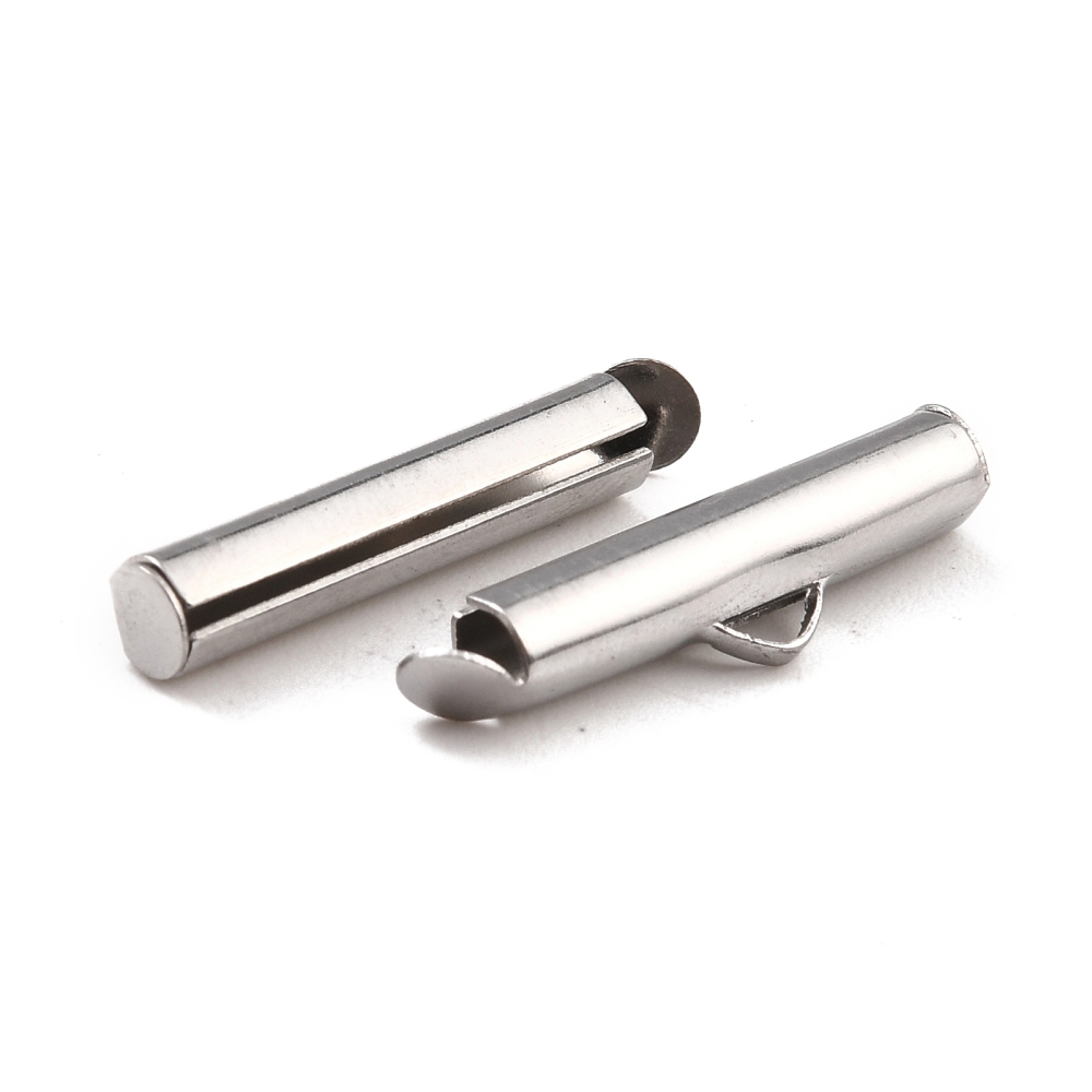 Fermoir tube coulissant INOX argenté, 20x4mm, diam. int. 3mm, à l'unité
