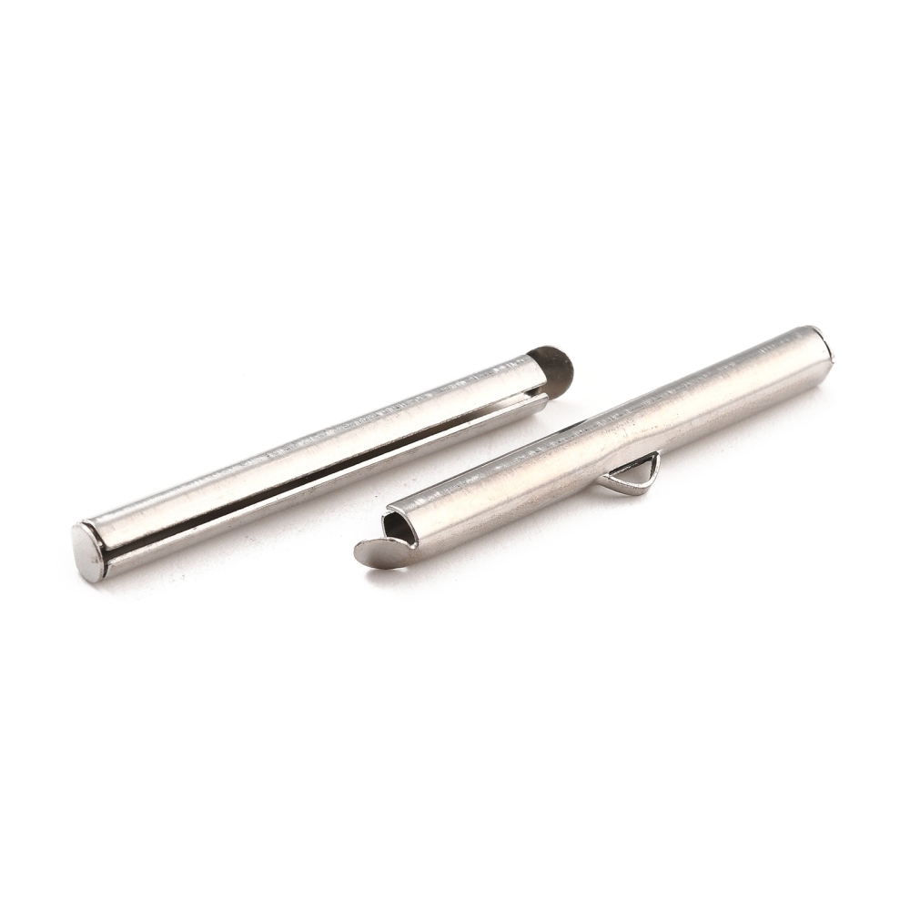Fermoir tube coulissant INOX argenté, 35x4mm, diam. int. 3mm, à l'unité