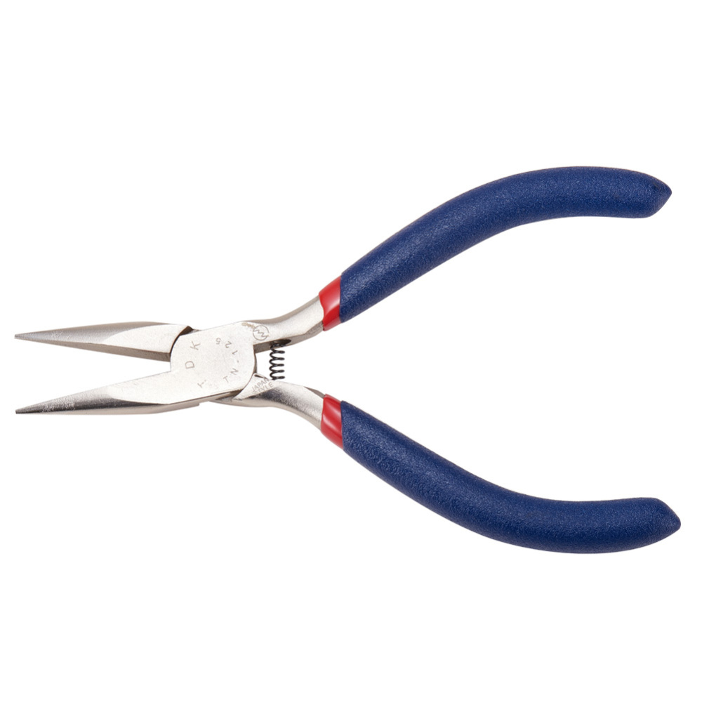 [TOOL-D029-11] Pince à bijoux en acier au carbone, bec plat et lisse, manche bleu, 125x53mm, l'unité