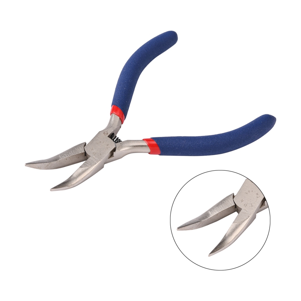 [TOOL-D006-3] Pince à bijoux en acier au carbone, bec coudé + plat + lisse, manche bleu, 125x70x10mm, l'unité0