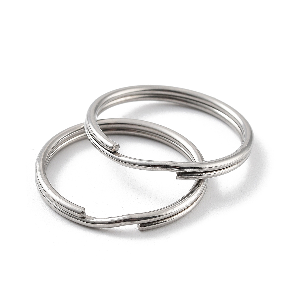 Anneau double porte clé en INOX argenté, lisse, rond, diam 25mm, épaisseur 2,5mm, l'unité