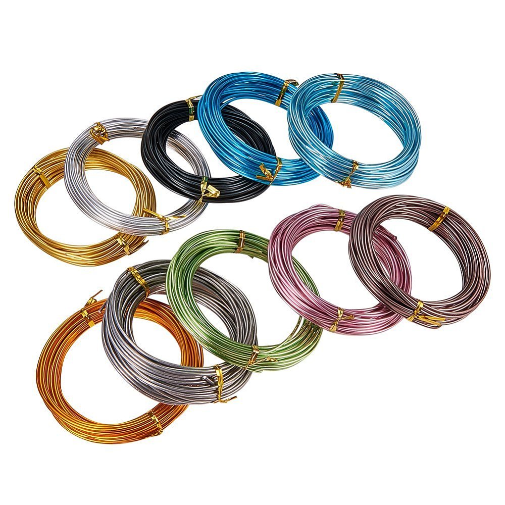 Fil en aluminium, couleurs mixtes, 12 jauge, 2mm, 10m/rouleau