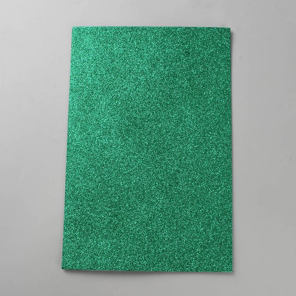 [DIY-WH0671-009B] Feuille caoutchouc mousse pailletée, adhésive, 302x200x2mm, VERT FONCÉ, l'unité