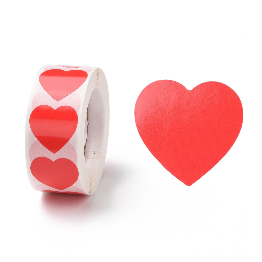 [DIY-I107-01E] Rouleau stickers autocollants en papier, motifs coeurs rouges, 25mm, 500 stickers