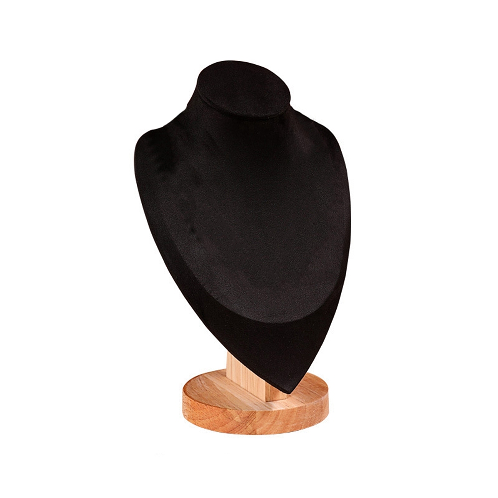 [NDIS-WH0020-03A] Présentoir collier buste en bois et velours noir, 25x16x10.5cm