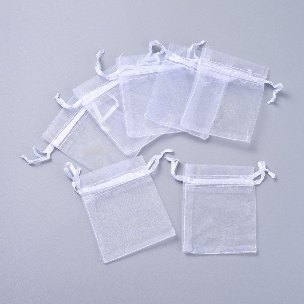 [OP011Y-6] Pochette cadeau en organza, blanc, 9x7 cm, unité