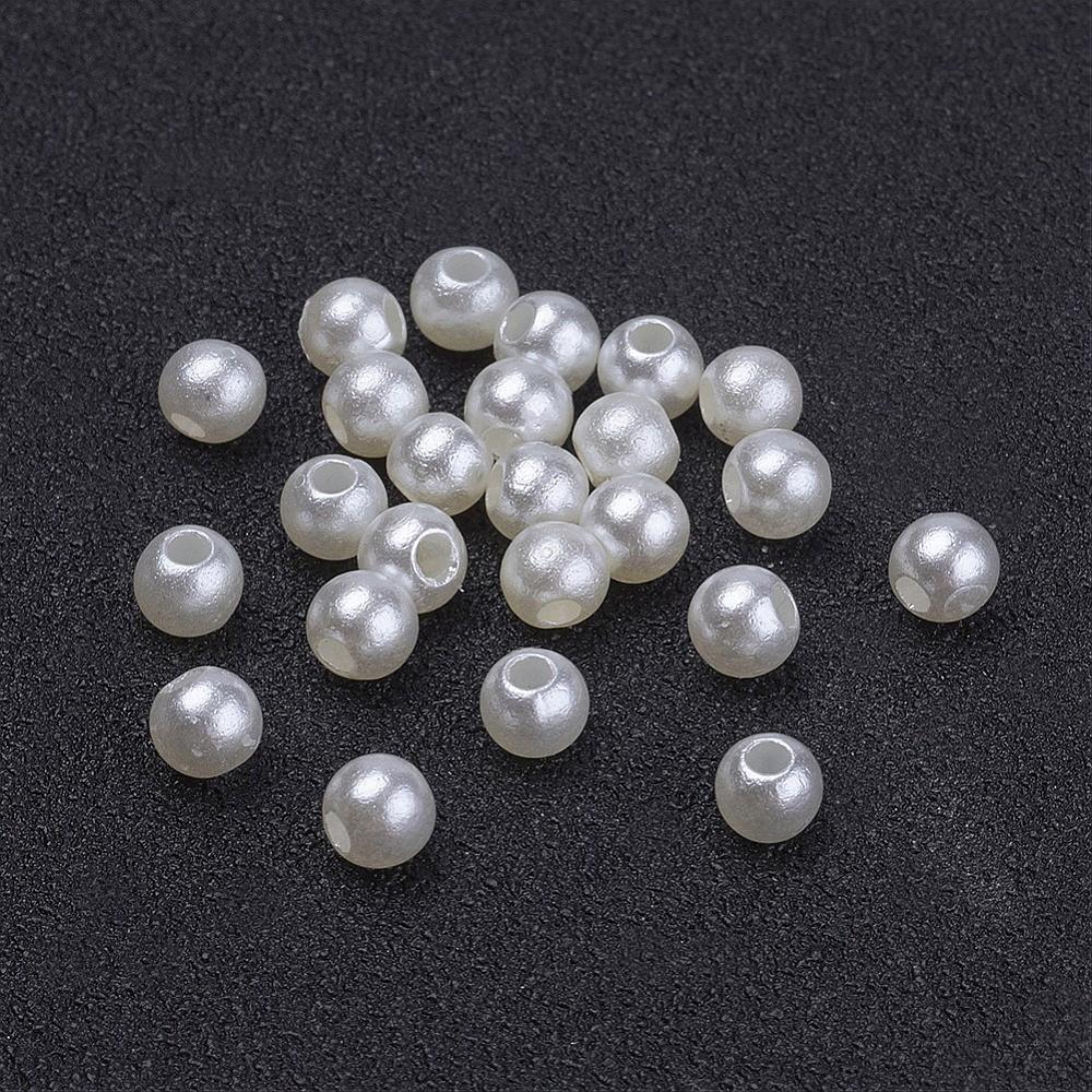 Perles imitation nacre, ronde, blanc cassé, diam 4mm, trou 1mm, paquet de 200