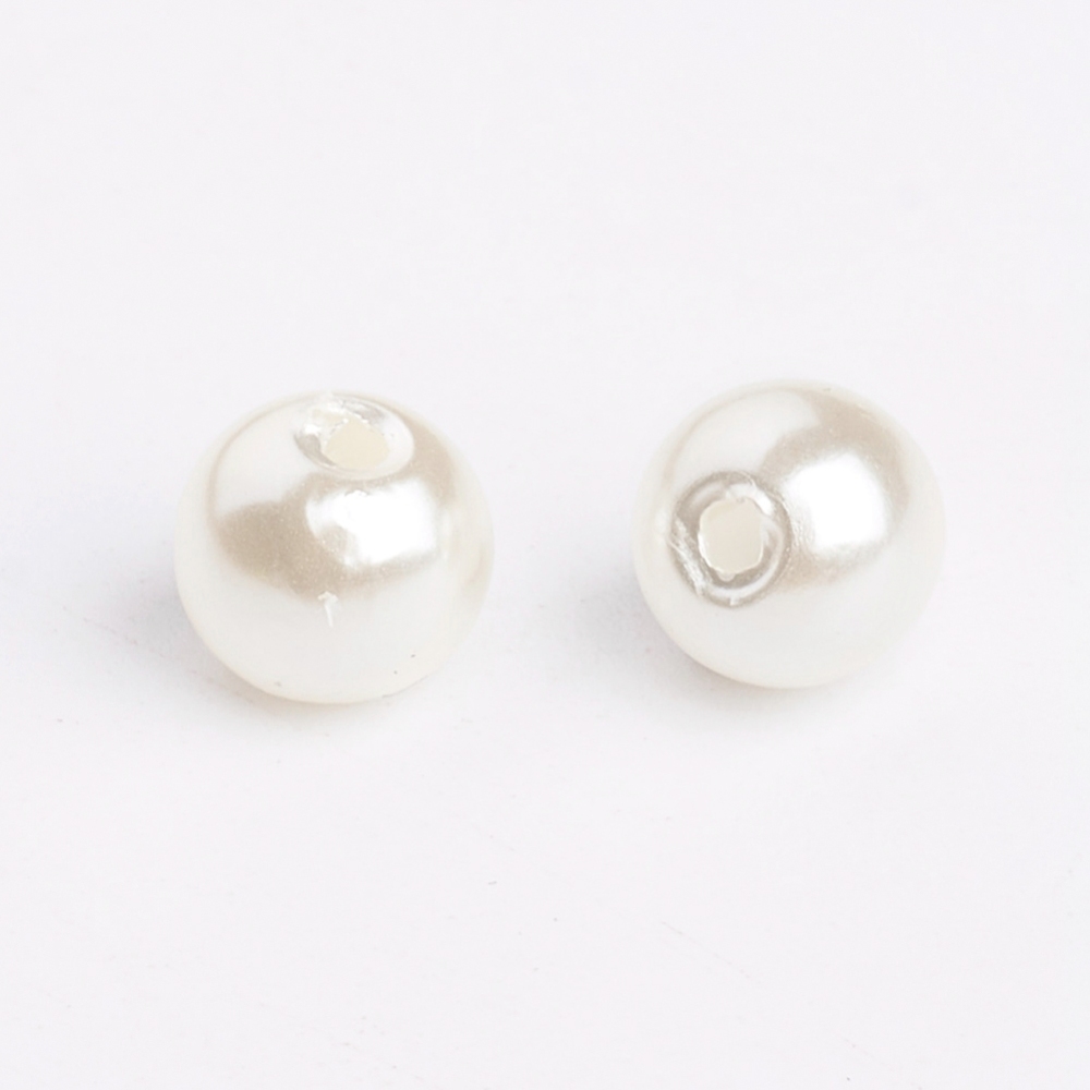 [X-12A-9282] Perles imitation nacre, ronde, blanc cassé, diam 6mm, trou 1mm, paquet de 200