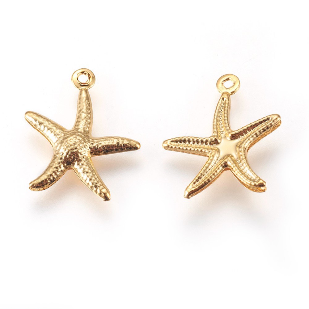 Pendentif INOX doré, étoile de mer, 17x15x2mm, trou 1mm, l'unité