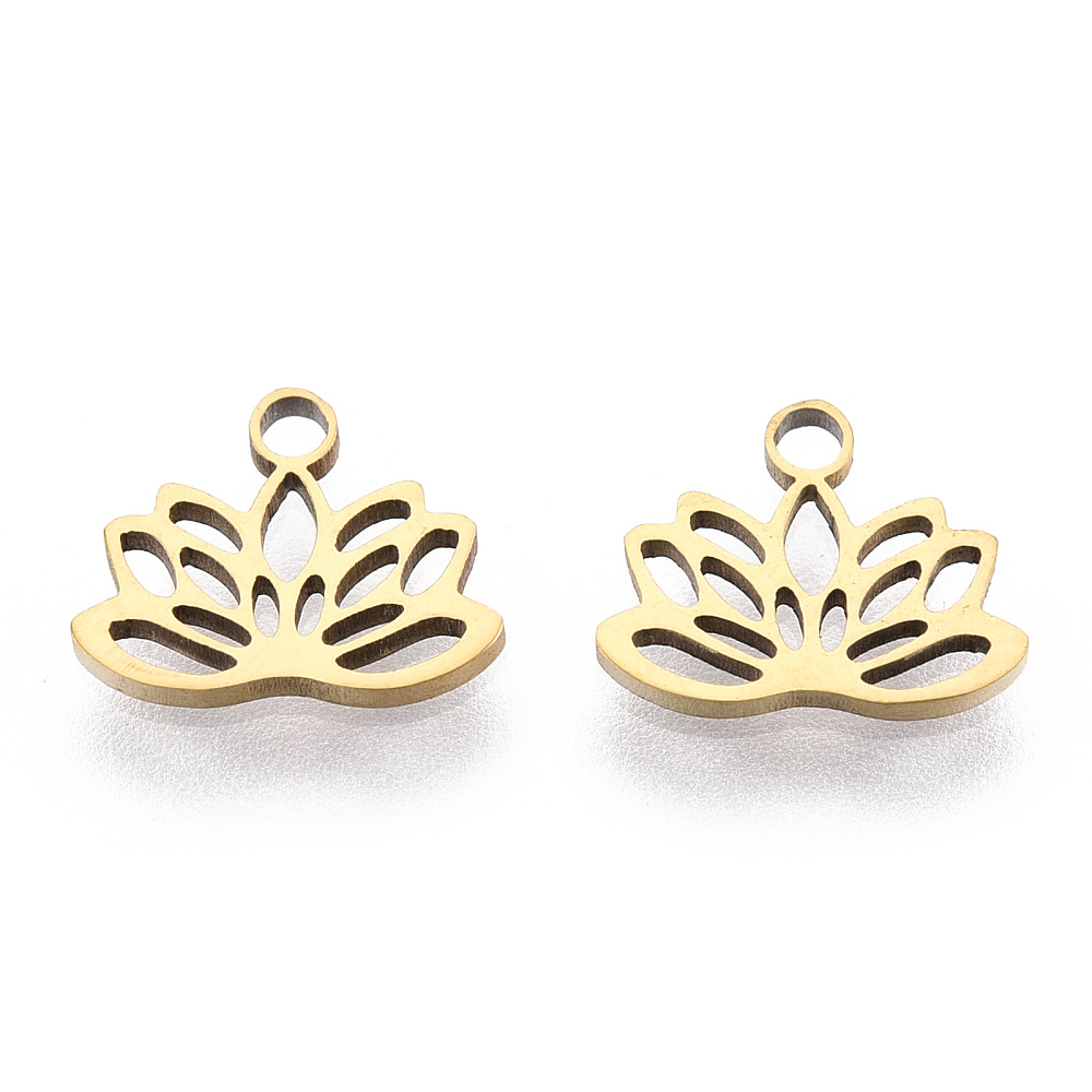 [STAS-T059-29G] Pendentif INOX doré, placage ionique, fleur de lotus, 7,5x9,5mm, trou 1,4mm