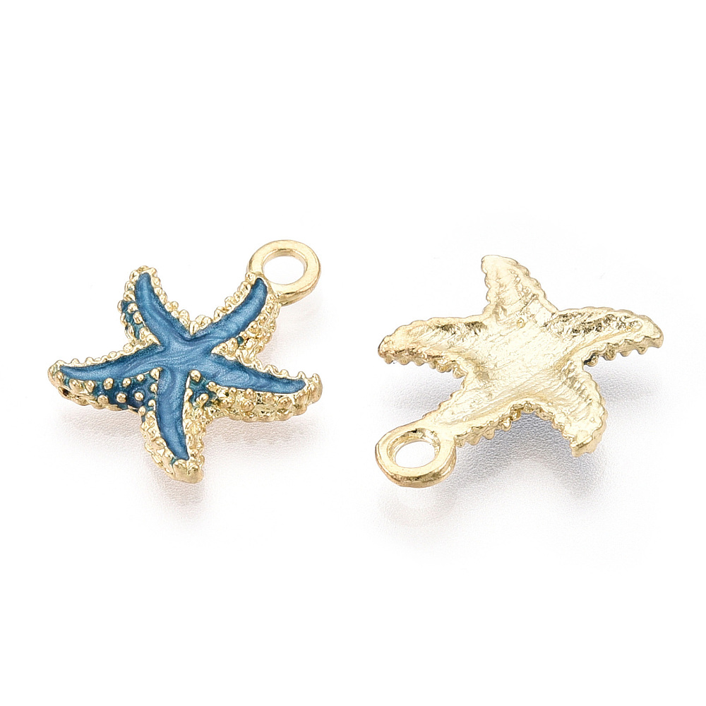 [X-PALLOY-T056-08A] Pendentif en laiton doré, étoile de mer bleue, 17,5x14,5x2,5mm, trou 2mm, l'unité