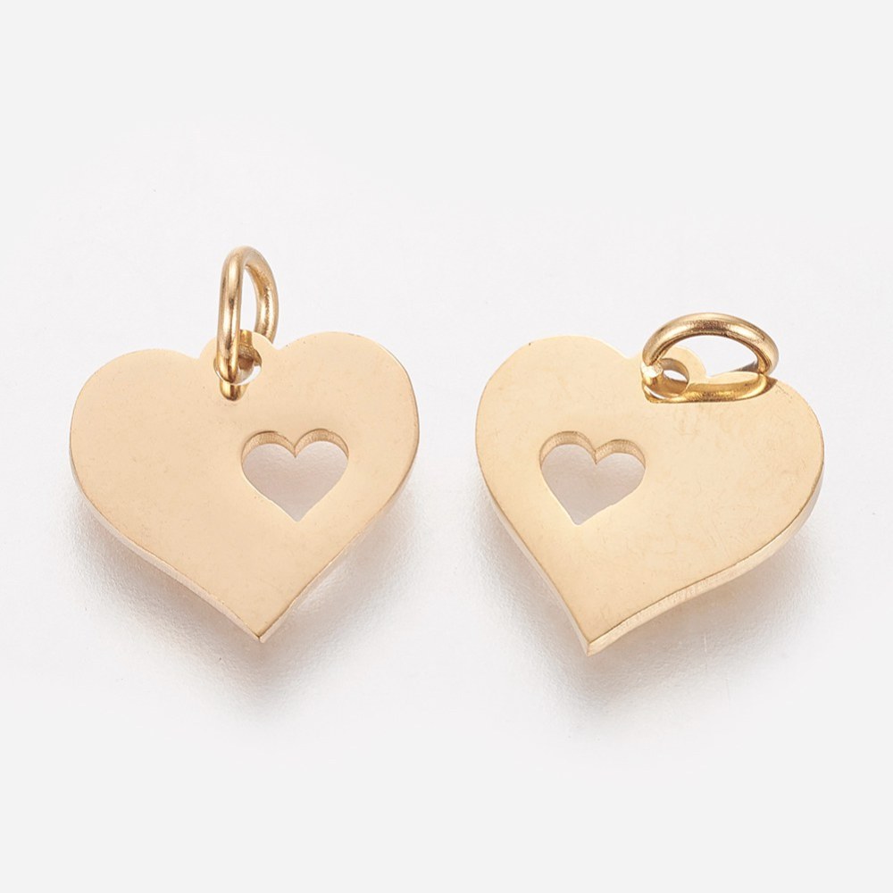 [A-STAS-Q201-T457G] Pendentif INOX doré, placage ionique, coeur, 12x12,5x1mm, anneau 3mm