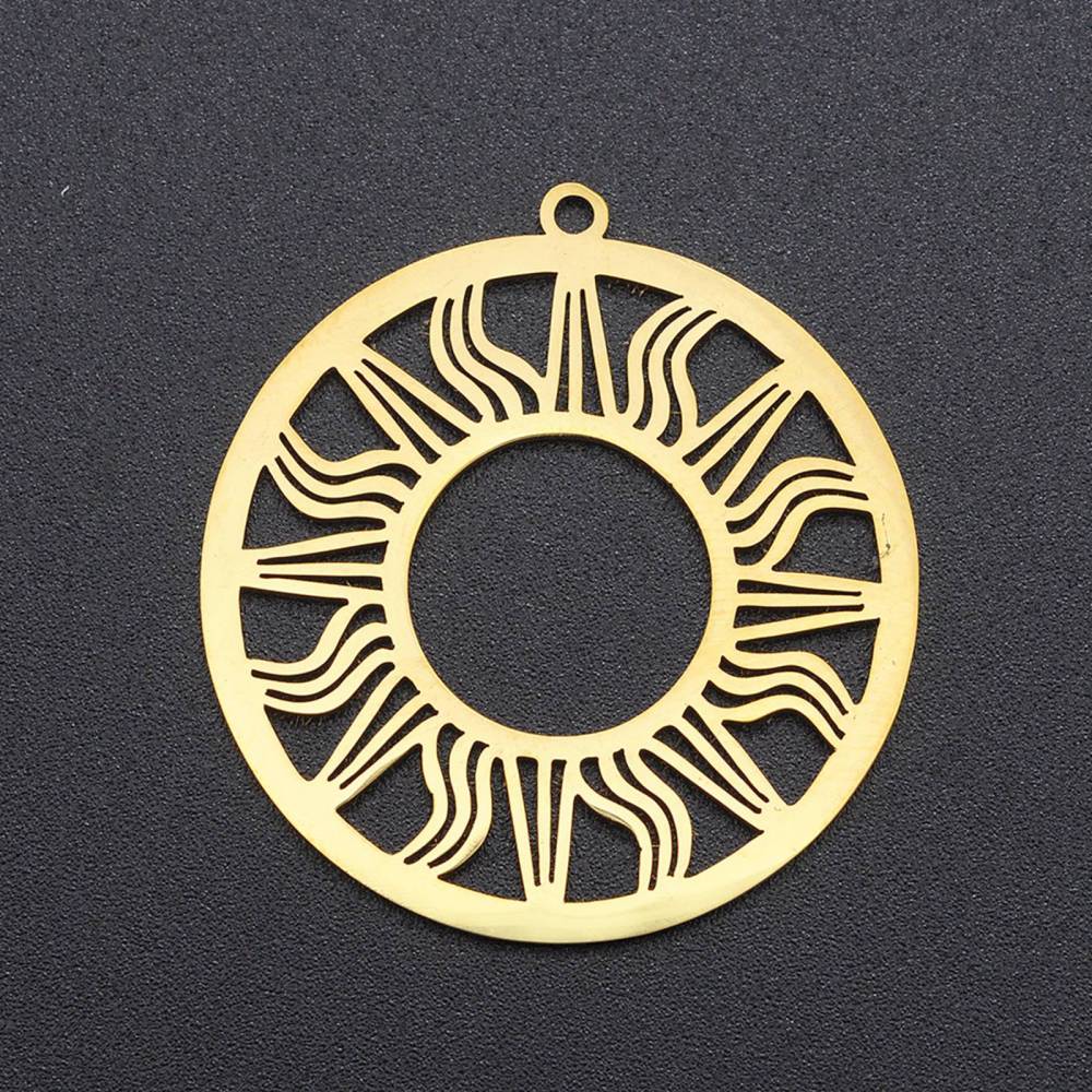 Pendentif INOX doré, anneau et soleil, 33x30,5x1mm, trou 1,6mm, l'unité