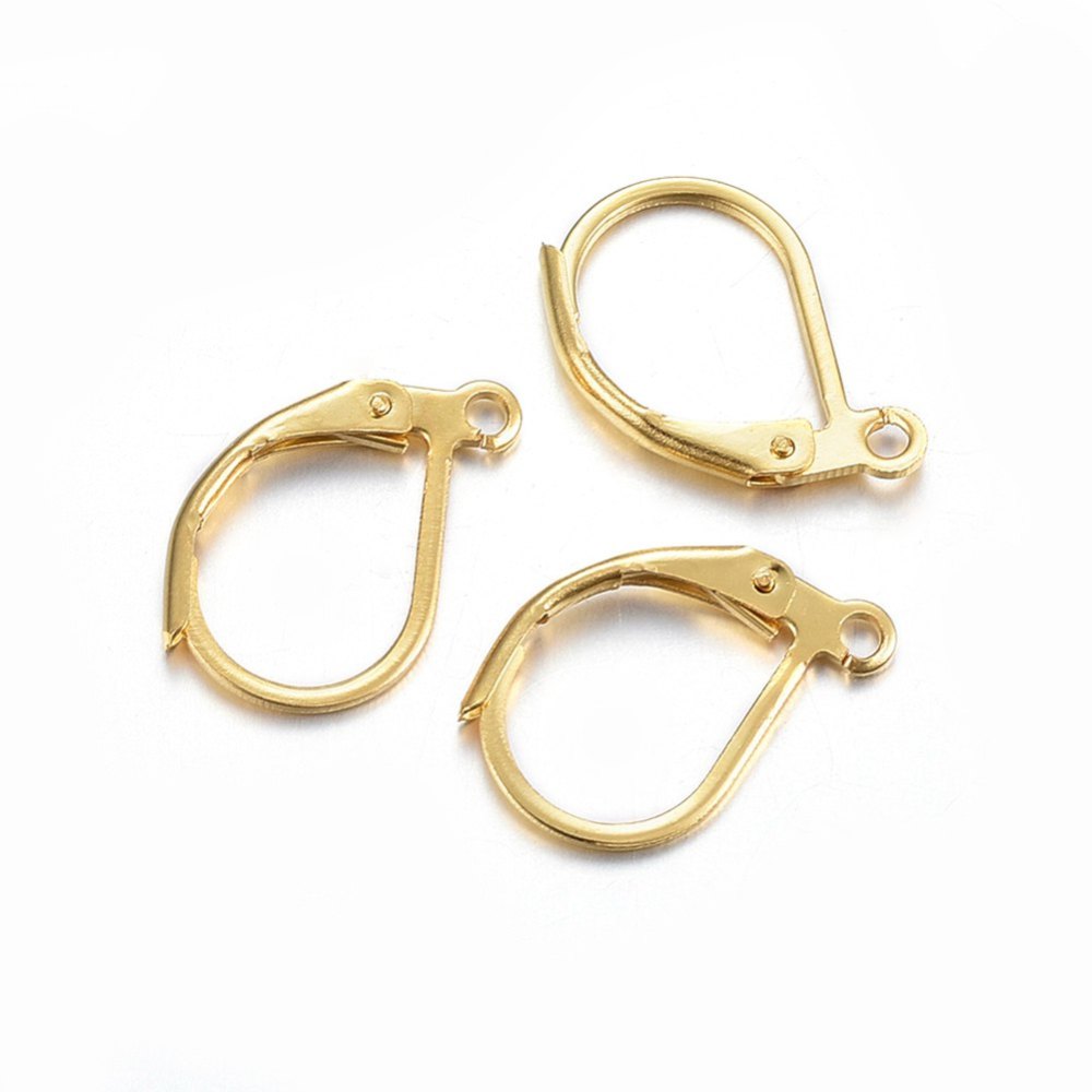 [STAS-P210-31G] Boucle d'oreille dormeuse INOX doré, véritable plaqué or 24k,15x10x2mm, trou 1,4mm