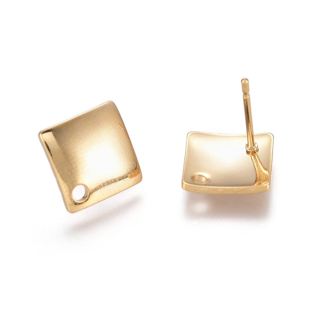 Puce boucle d'oreille INOX doré, losange, 13,5x13,5mm, trou 1,5mm, pin 0,8 mm, l'unité